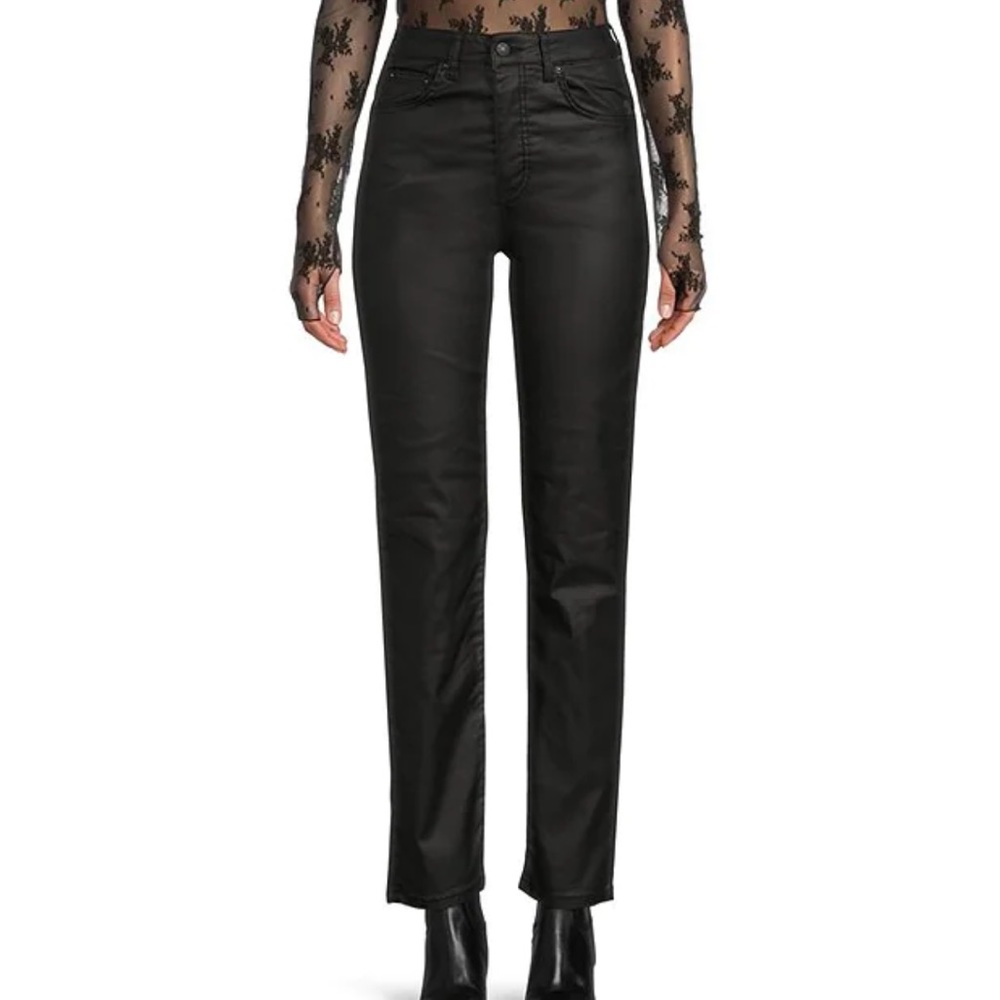 Free People Pacifica Coated High Rise Straight Leg Jeans 26 Black